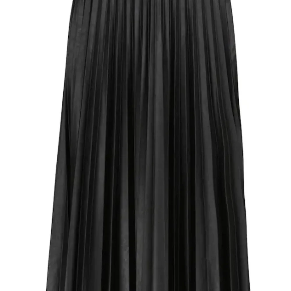 Black Pleated Leather Midi Skirt - Picture 2 of 2